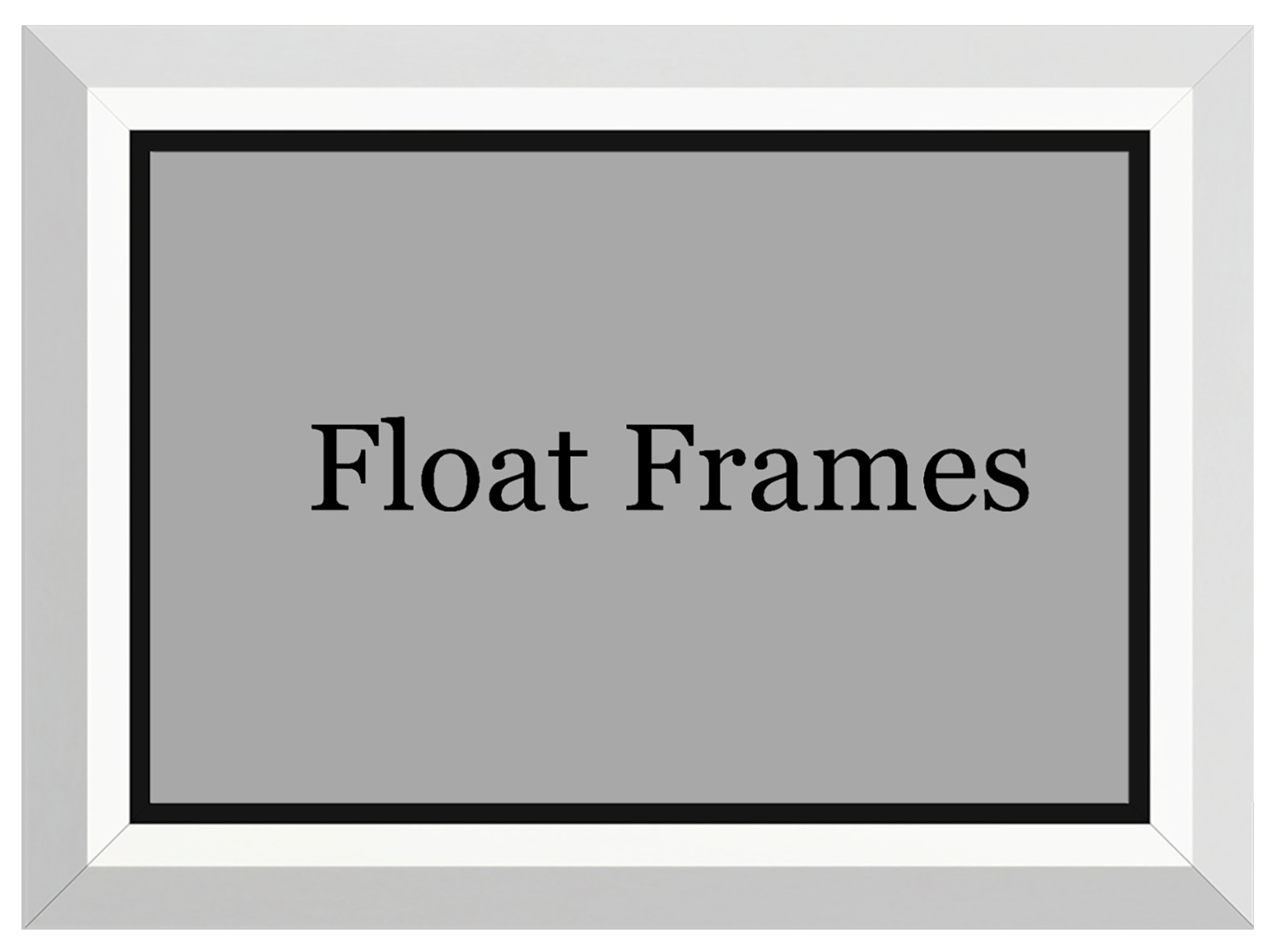 This is a photograph of a wooden float picture frame from Dreaux Fine Art. The frame is white and the picture in the middle of the frame looks like it is floating. 