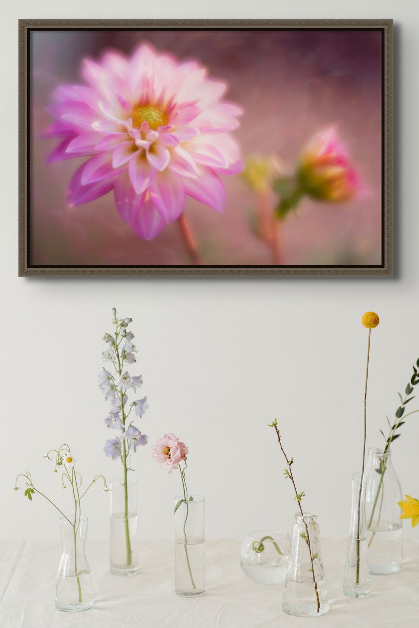 Fine art flower photography picture hanging on the wall of "For my Soul", by Cameron Dreaux. The photograph is a metal print with float frame. 